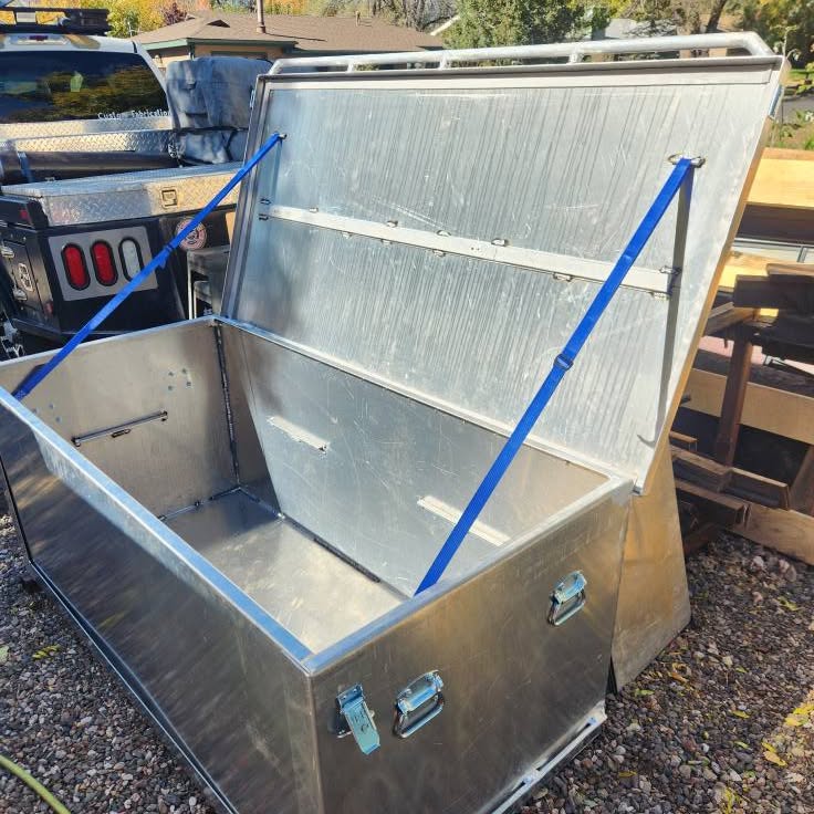 Aluminum truck box with the lid open